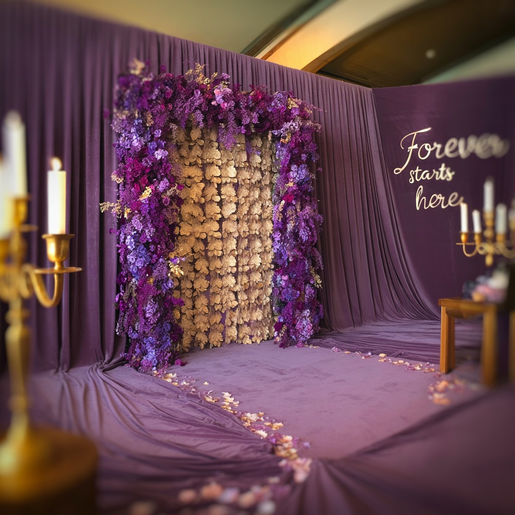 Elegant event decoration with photo zone backdrop